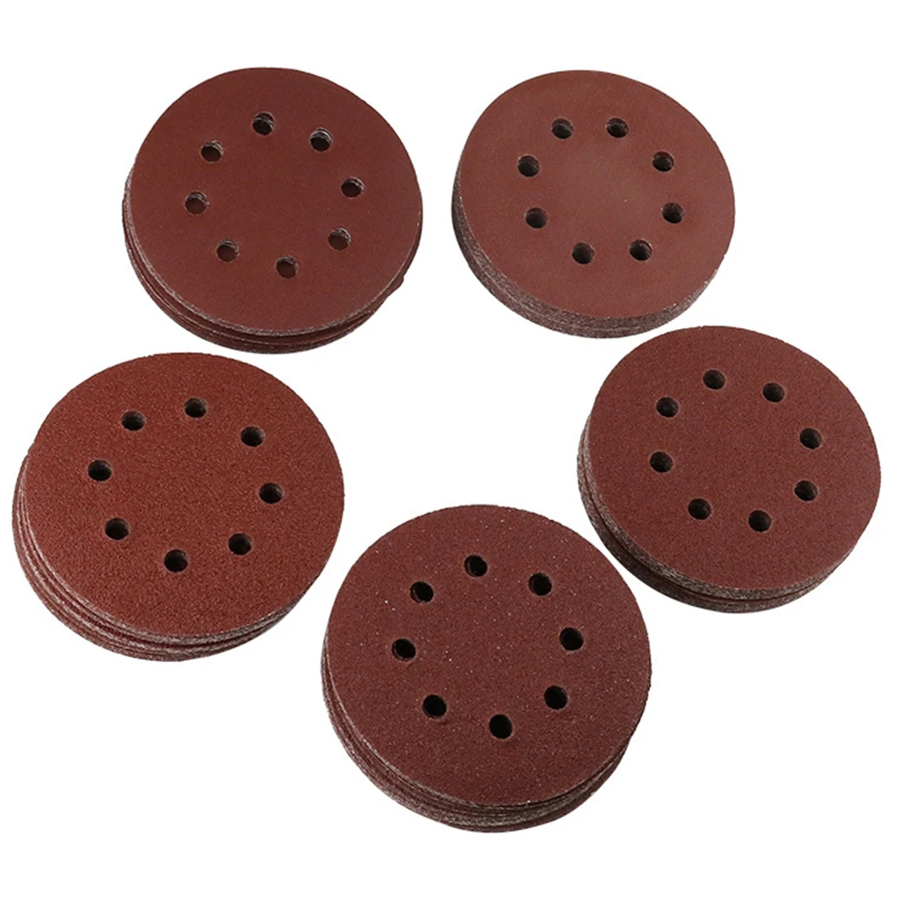 

100pcs Sandpaper 5 Inch 125mm Round Sandpaper 8 Hole Sanding Discs 40 60 80 120 180 Grit For Polishing Metal Wood Jade Metallic