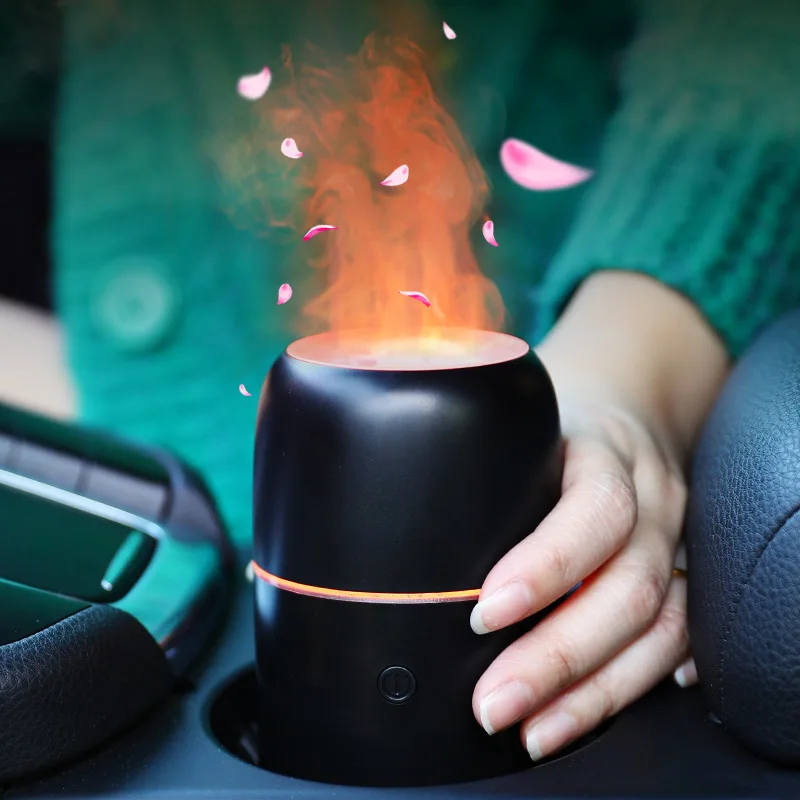 -Border Simulation Car Flame Aroma Diffuser Ultrasonic Aroma Diffuser Ultrasonic Colorful Gradient Car Flame Humidifier