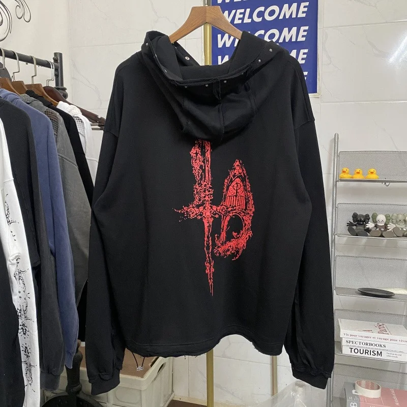 البلطجة نادي هوديس التنين العظام الشيطان المطبوعة برشام الديكور شارع العليا الهيب هوب عادية الرجال النساء فضفاض هوديي معطف #3