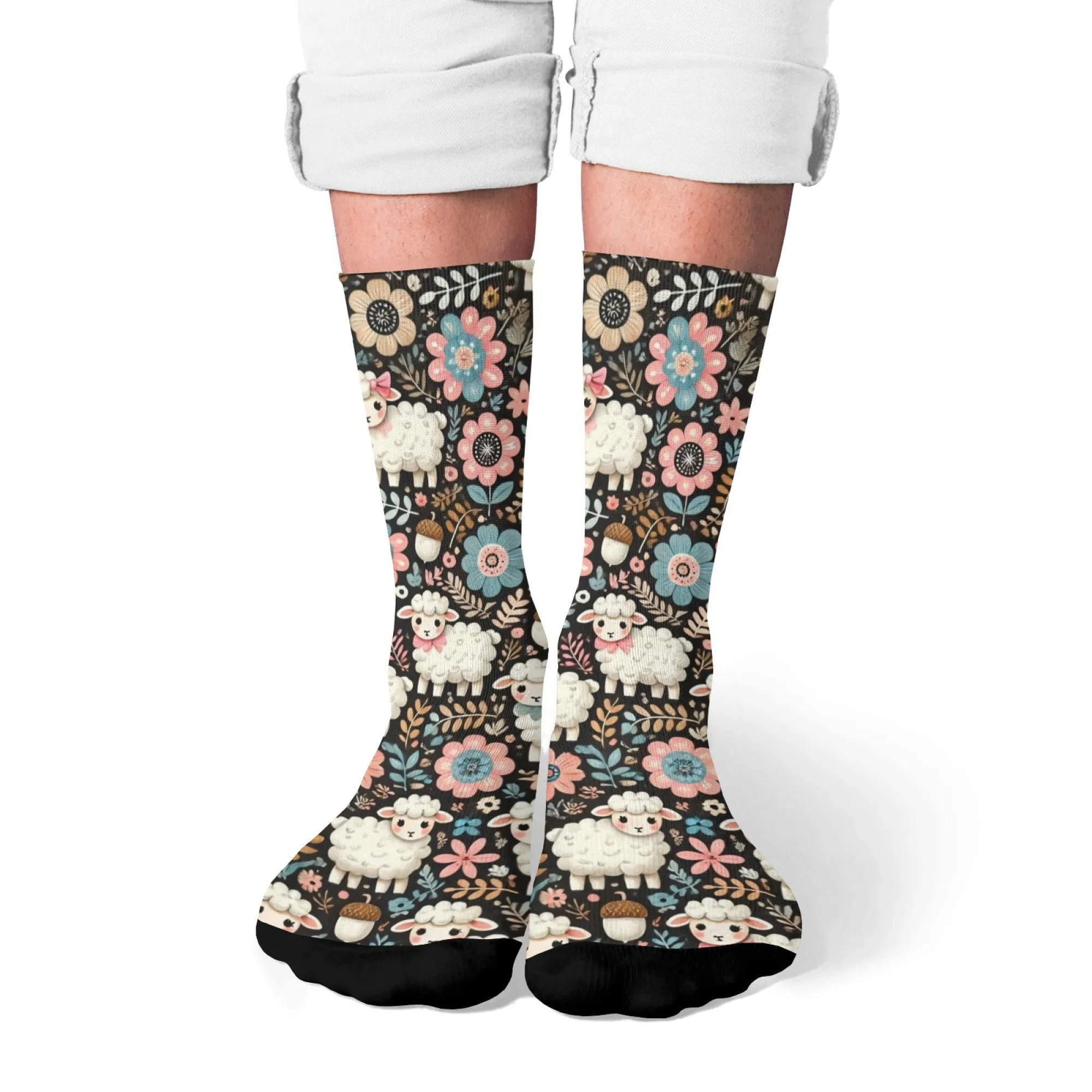 Kleines Lamm-Cartoon-Muster, lässige Socken, bequem, atmungsaktiv, rutschfest, Herrensocken, Neuheit, Straße, Hip-Hop, Crew-Socken, Party-Geschenk