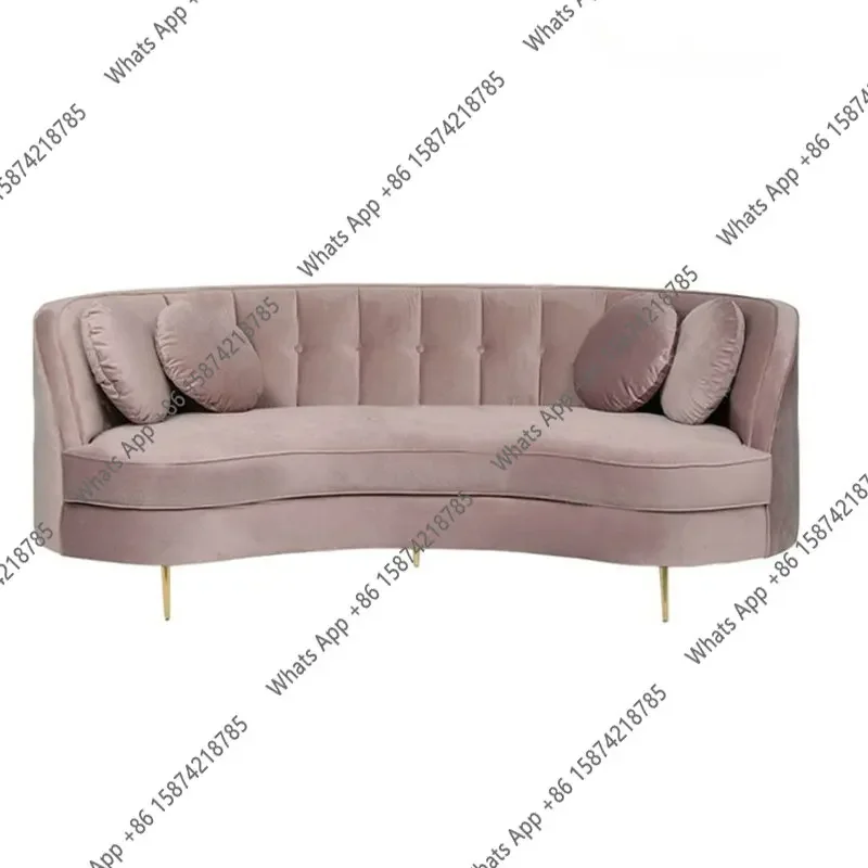 N65 Light luxury fabric three-person sofa velvet pink dark green double sofa design model room curved beauty sofa