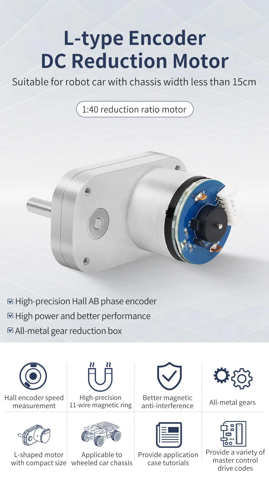 Yahboom DC-Untersetzungsmotor Hall-Encoder L-Typ mit Ganzmetallgetriebe Bessere magnetische Anti-Interferenz für Roboter-Auto-Chassis-Kit – Detail 1