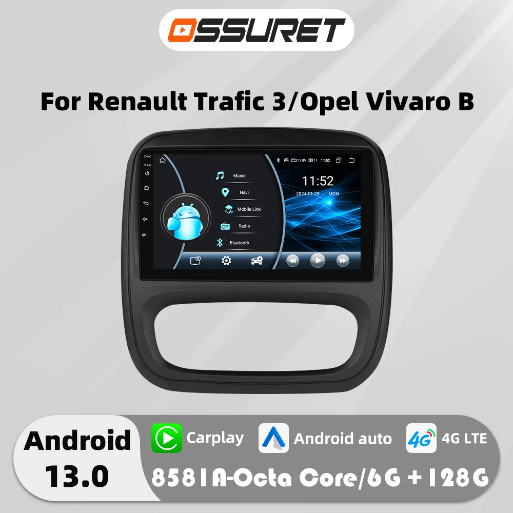 4G Carplay Android 13 Car radio For Opel Vivaro B Renault Trafic 3 2014-2021 multimedia player GPS Stereo 2DIN Autoradio SWC FM