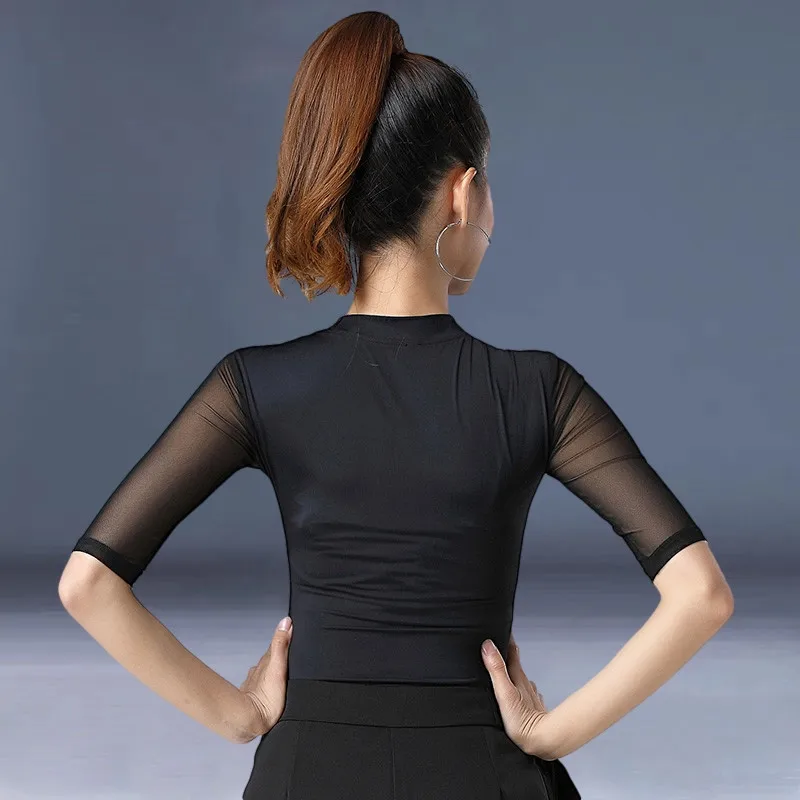 Mesh Top Latin Women Ballroom Dance Professional Modern Dance National Standard Dance Training Shirt