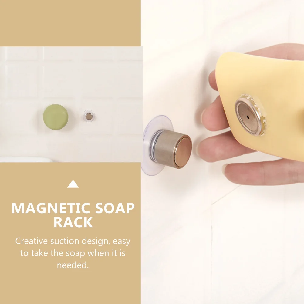

2Sets Magnetic Soap Holder Stainless Steel Wall Mounted Bathroom Organizer Suction Cup Design Rust Resistant Simple Practical