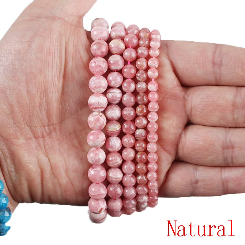 100% Natural Stone Argentine Rhodochrosite Gemstone Round Loose Bead Diy Spacer Beads for Jewelry Making Accessories