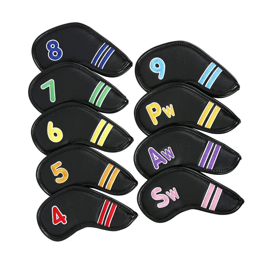 

PU 9Pcs/set Golf Accessories Protective Iron Head Cover Putter Protector Golf Putter Case Golf Club Cover Club Head Cover