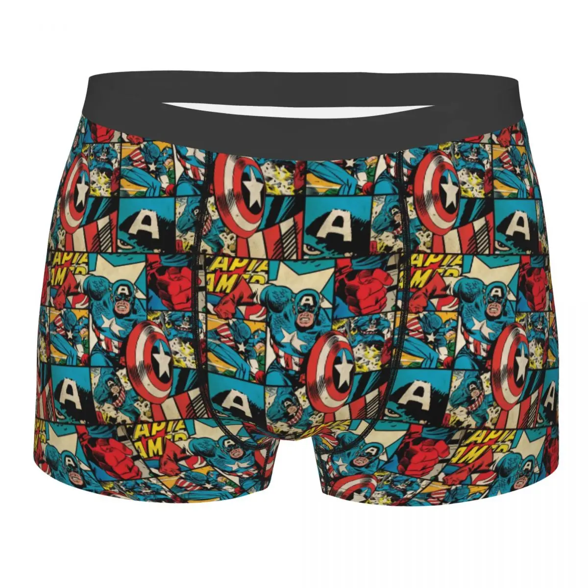 

Custom Captain America Comics Underwear Men Stretch Superhero Boxer Briefs