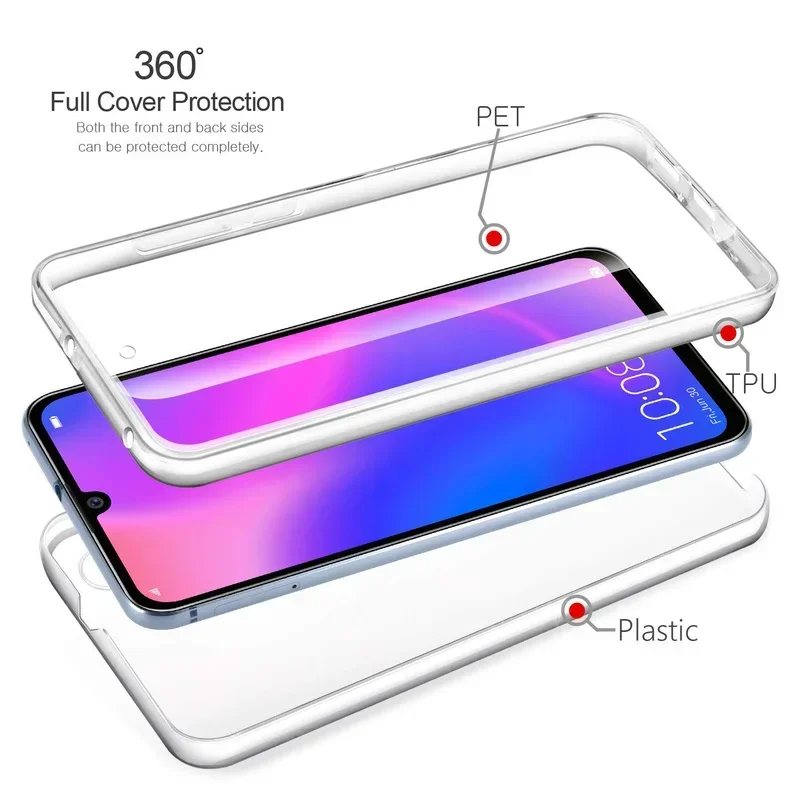 360 Full Body Protective Phone Case For Huawei Y7P Y6S Y9S P Smart 2021 Nova 5T P40 Lite E P30 Pro Clear pc+Silicon Cover