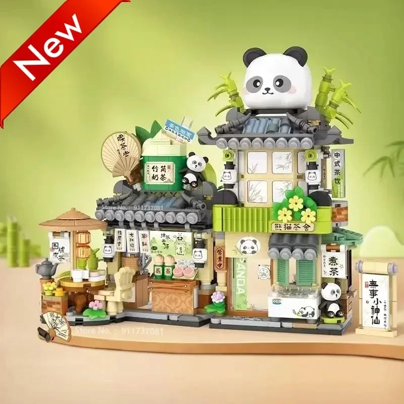 

Loz Mini Street View Building Blocks Bear Coffee Shop Foldable Panda Milk Tea Cartoon Street Shop Store Model Bricks Stacking