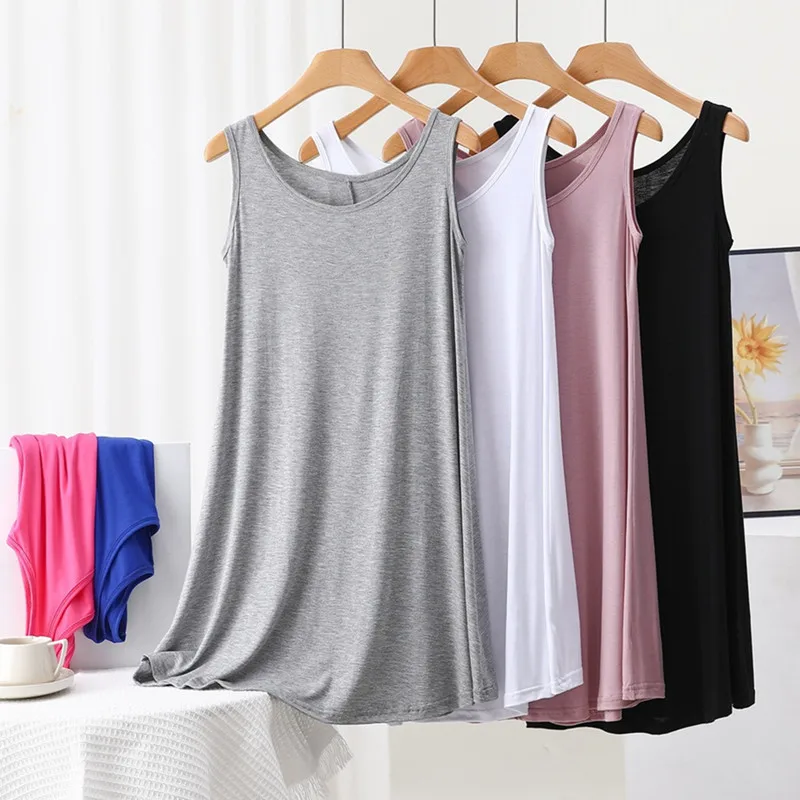 Large Size Loose Ladies Sleepwear Sleeveless Modal Summer Nightgowns For Women Night Dress Casual New Nightshirt Female Nighty