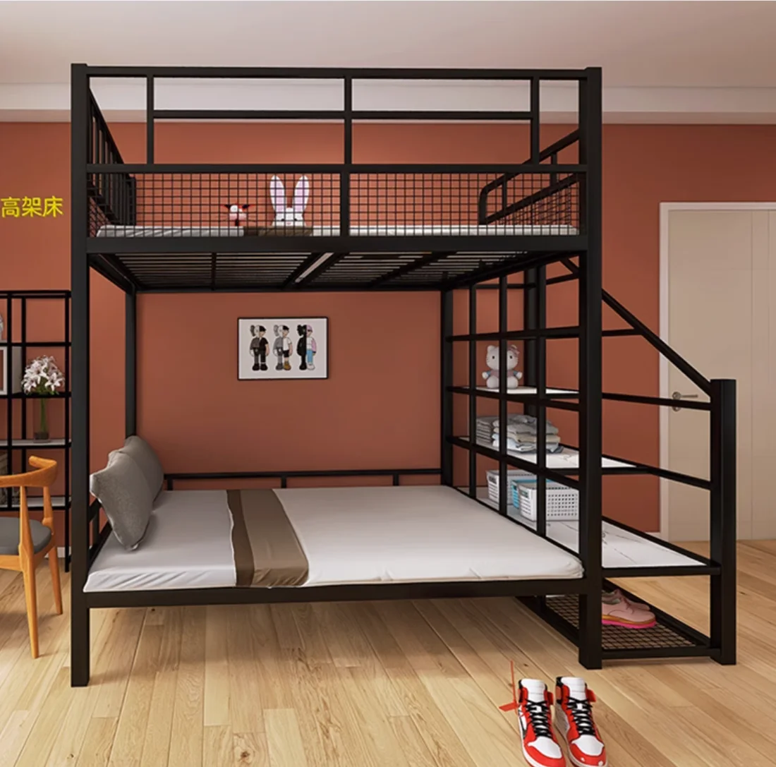 Iron overhead bed sheet upper simple multi-functional bunk bed space saving loft bed