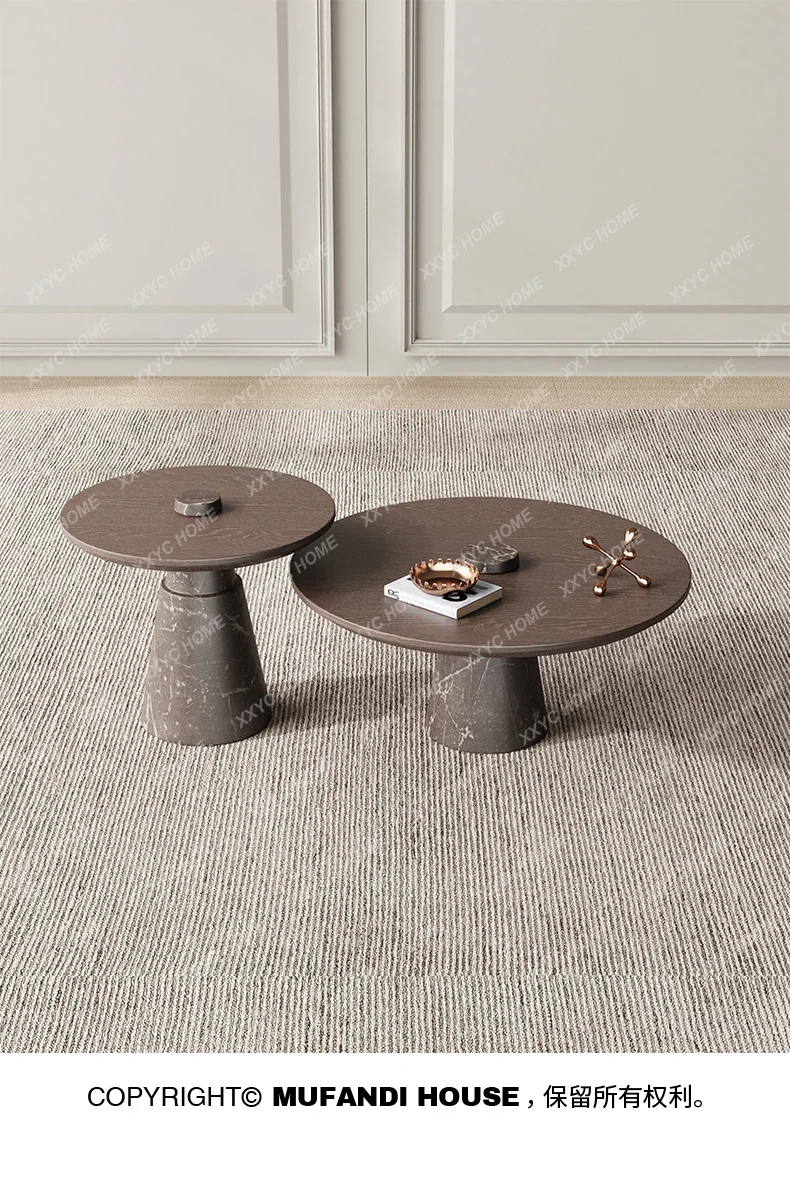

Hmodern simple smoked wood round combination coffee table living room home minimalist small apartment coffee table