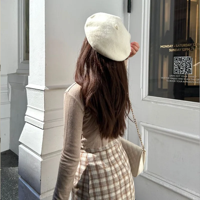 Beret French Wool - White Wool Hat Adult Casual Wool