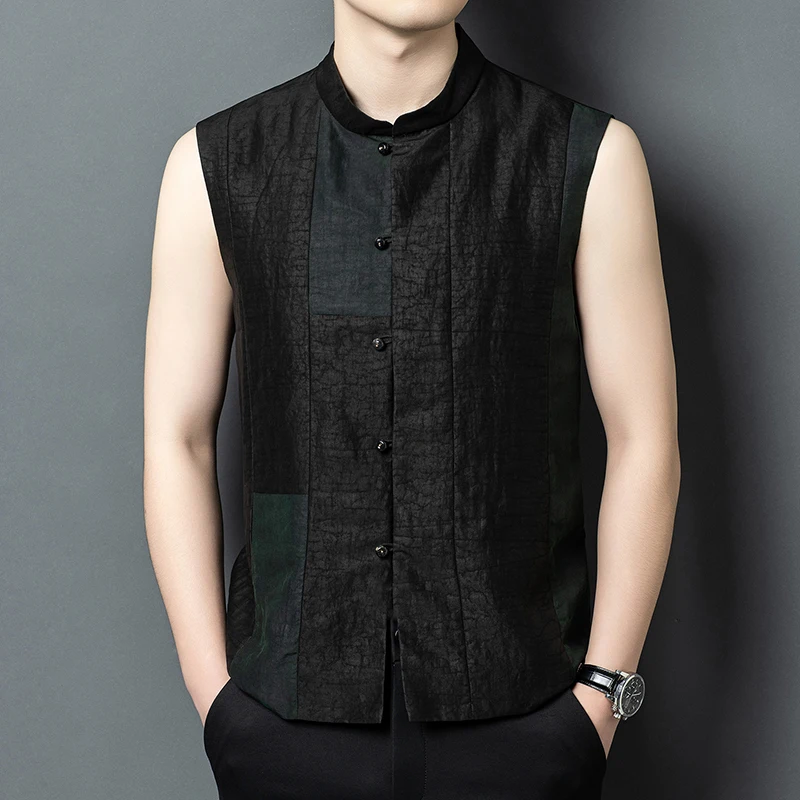 Sleeveless Premium Shirts For Men Mulberry Silk 100% Lightweight Summer Quality Skin-Friendly Black Breathable Camisas De Hombre