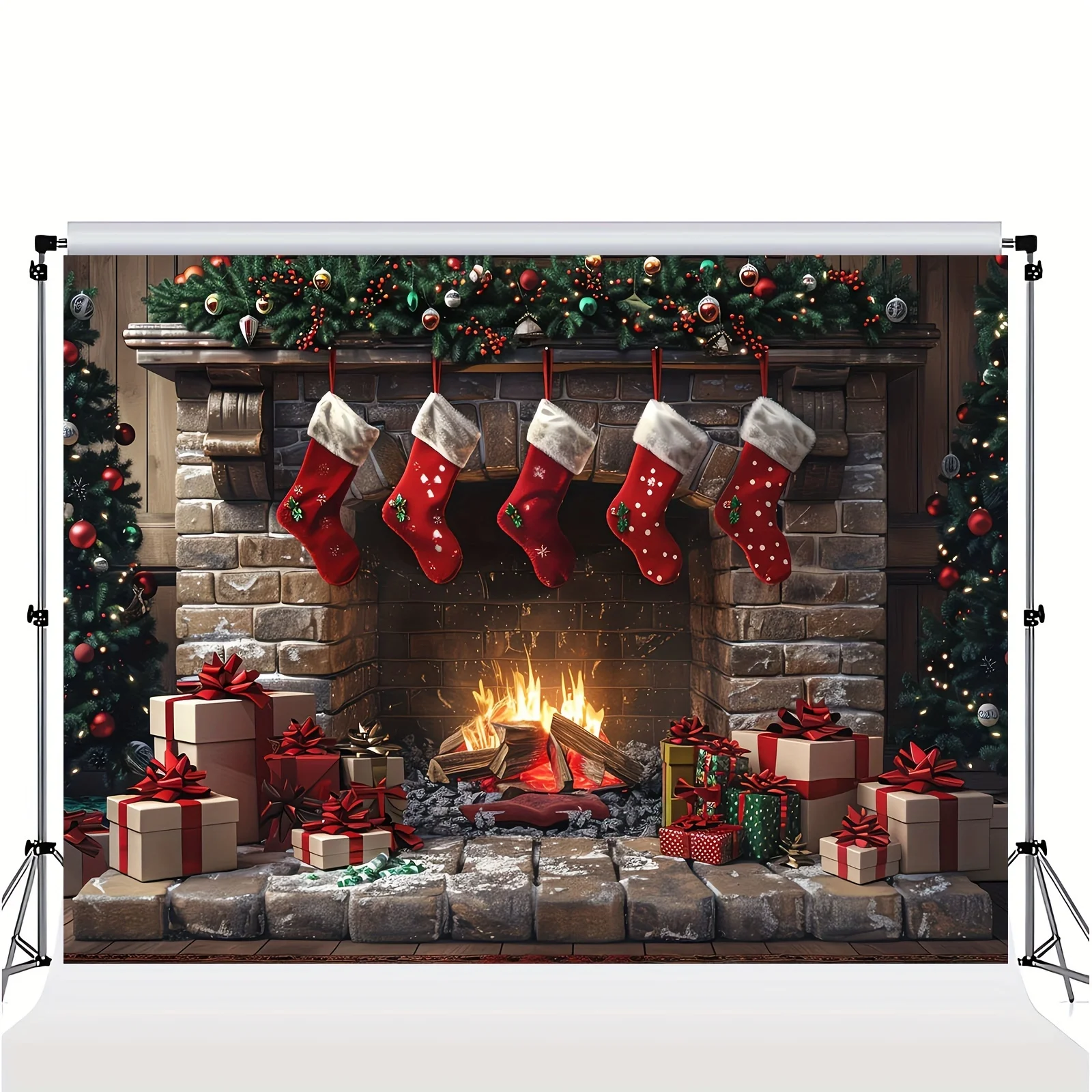 Christmas fireplace background, suitable for parties and portraits, seasonal banners for spring and summer events