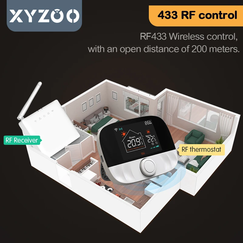 Imagem -02 - Controlador de Temperatura Termostato sem Fio Tuya Wifi App Inteligente Remoto Água Gás Caldeira Atuador Google Home Alexa Rf433