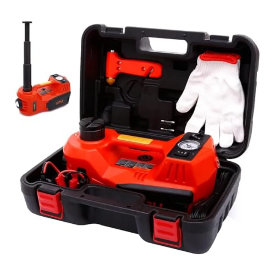 

Electric Hydraulic Car Jack Kit 5 Ton 12V Portable Lift Range 17.7 Inch with Tire Inflator Pump for SUV Sedan Truck Car Repair