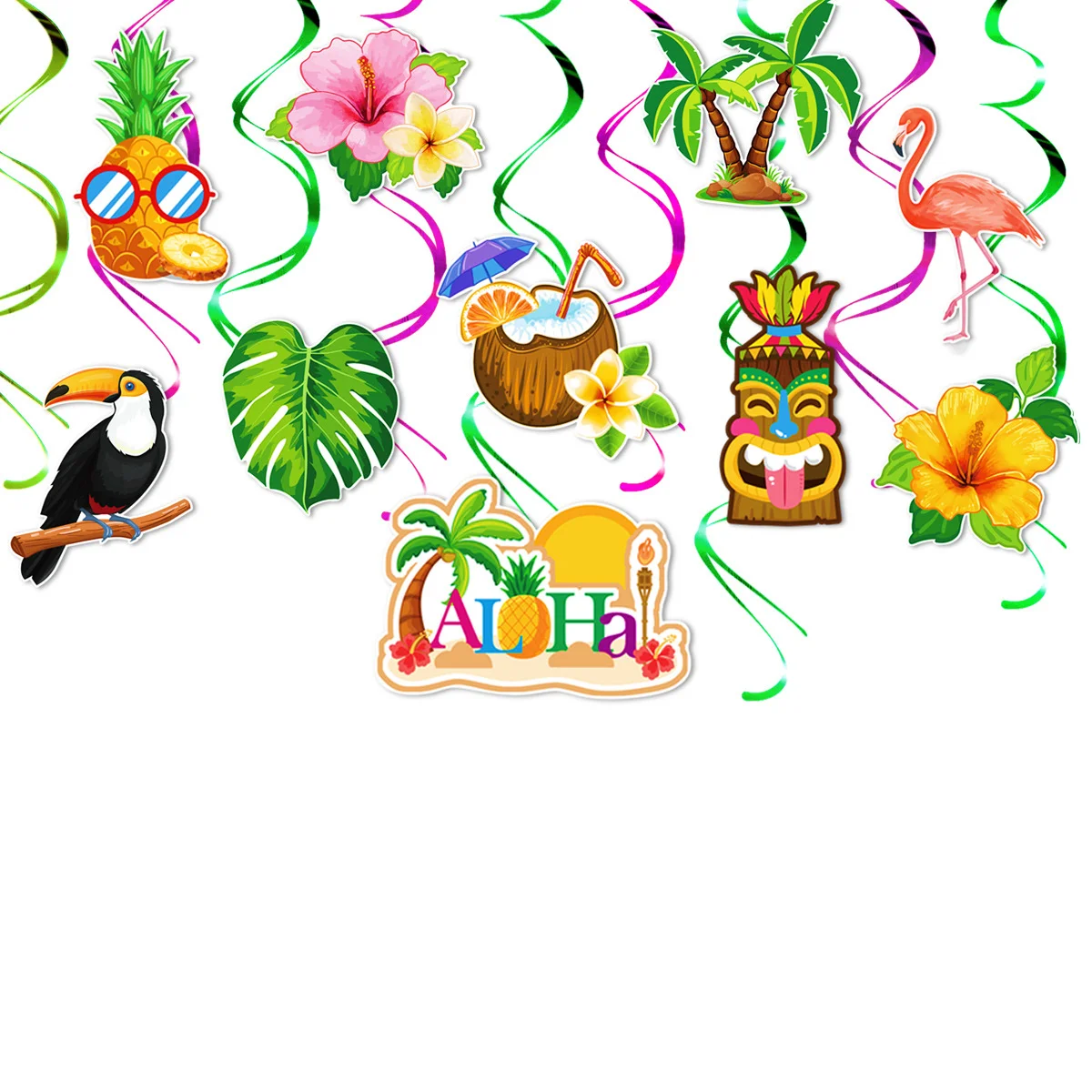 Hawaiian Theme Aloha Party Banner Decorations Tropical Flower Bird Garlands Happy Birthday Supplies for Island Luau Celebration