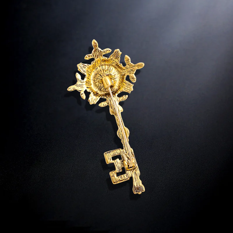 Vintage Baroque Palace Style Key Brooches Pins For Women Girls Elegant Crystal Retro Suit Coat Badges Buckle Accessories