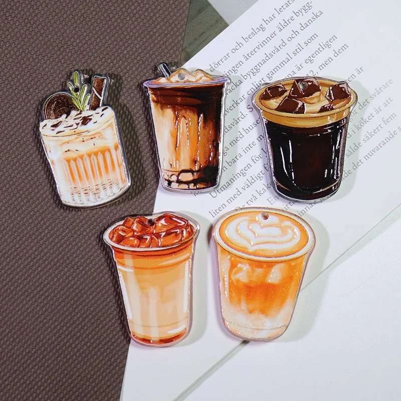 卸売-56-ピース-ロットカラーパターンプリント漫画コーヒー飲料カップ形状アクリルビーズ-diy-ジュエリー衣服ペンダントアクセサリー