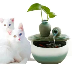 Ceramic Water Fountain for Cat and Dog,Indoor Decor Waterfall,Pet Drinking Bowl,Automatic Pet Water Dispenser,1.3L Desktop Decor