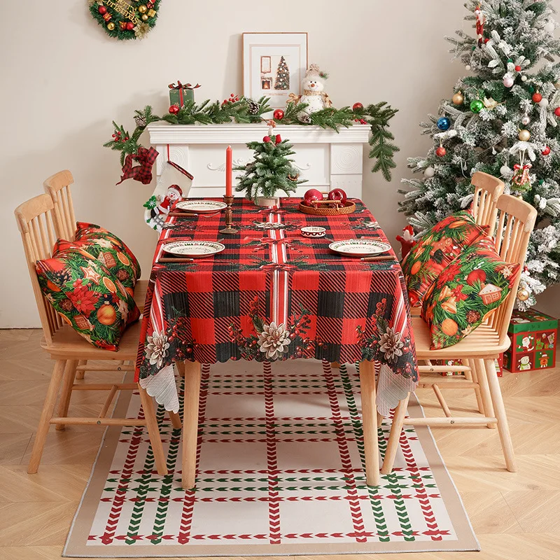 Christmas Red Black Plaid Rectangular Tablecloth Atmosphere Decoration Table Pad Cross-Border New Year's Day Tablecloths