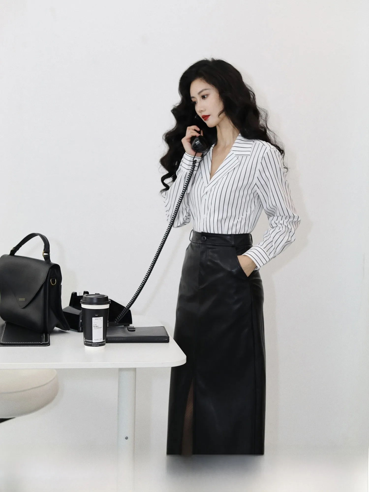 

Женская полосатая рубашка TAIYANG OFFICE с отложным воротником, длинным рукавом, для многослойного ношения, весенняя новинка, из смесового полиэстера