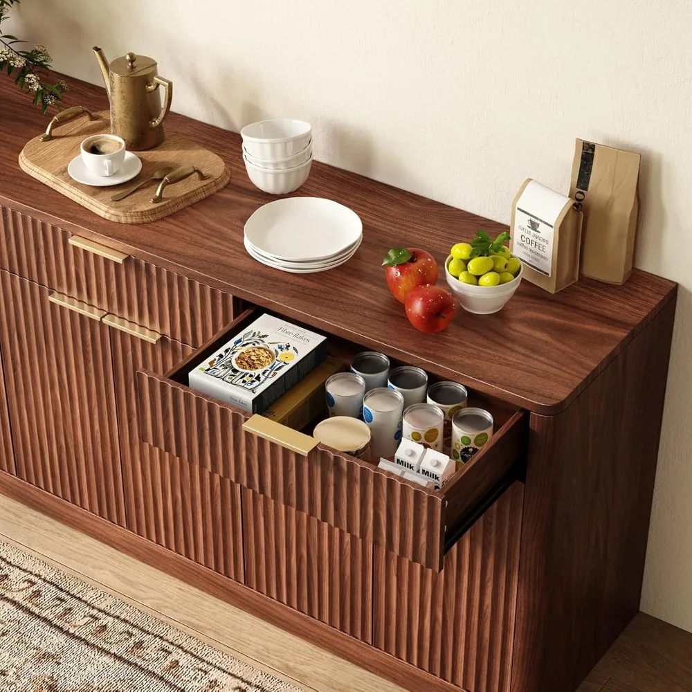 67-Inch Fluted Walnut Sideboard Cabinet 6