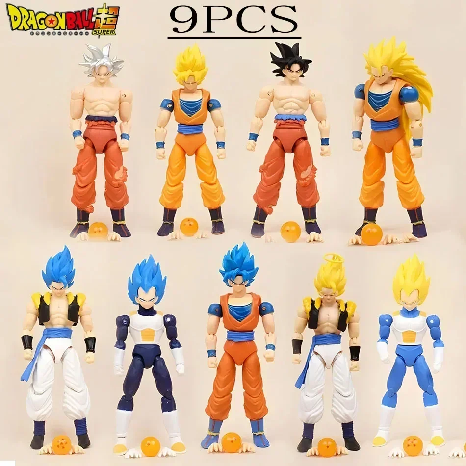 9pcs Dragon Ball Action Figure Anime SHF Super Saiyan Action Transformable Doll Model Toy Collection Gift 16-18 cm