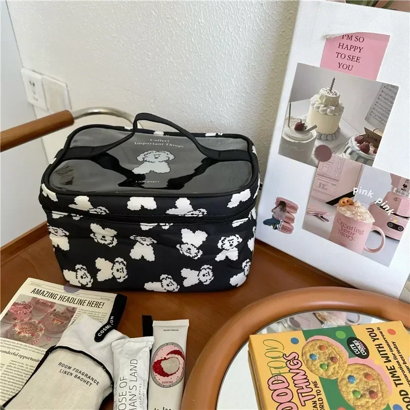 Simpatica borsa per il trucco del cane con grande capacità per l\'archiviazione portatile Organizer da viaggio borsa per la conservazione dei