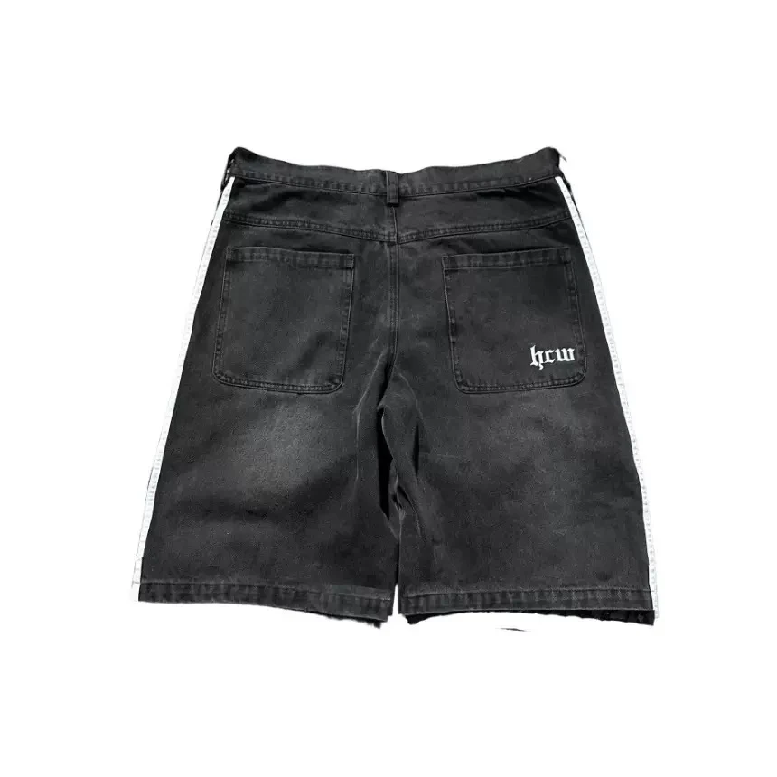 Unisex Street Hip Hop Loose Striped Denim Shorts American Retro Sports Five-Point Summer New Style Casual Straight Leg Fit Jeans