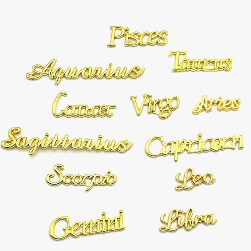 12pcs Constellation Gold Zodiac Word Charms Pendants Type Alloy English Letter Uv Seal Clay Diy Fittings Jewelry Manufacturer