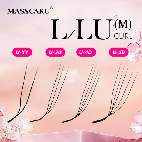 Imagen 1 del producto MASSCAKU-extensiones de pestañas en forma de U L/LU/M Curl 3D-5D U, suave, mate, negro, aspecto Natural, palancos de pestañas individuales para herramienta de maquillaje