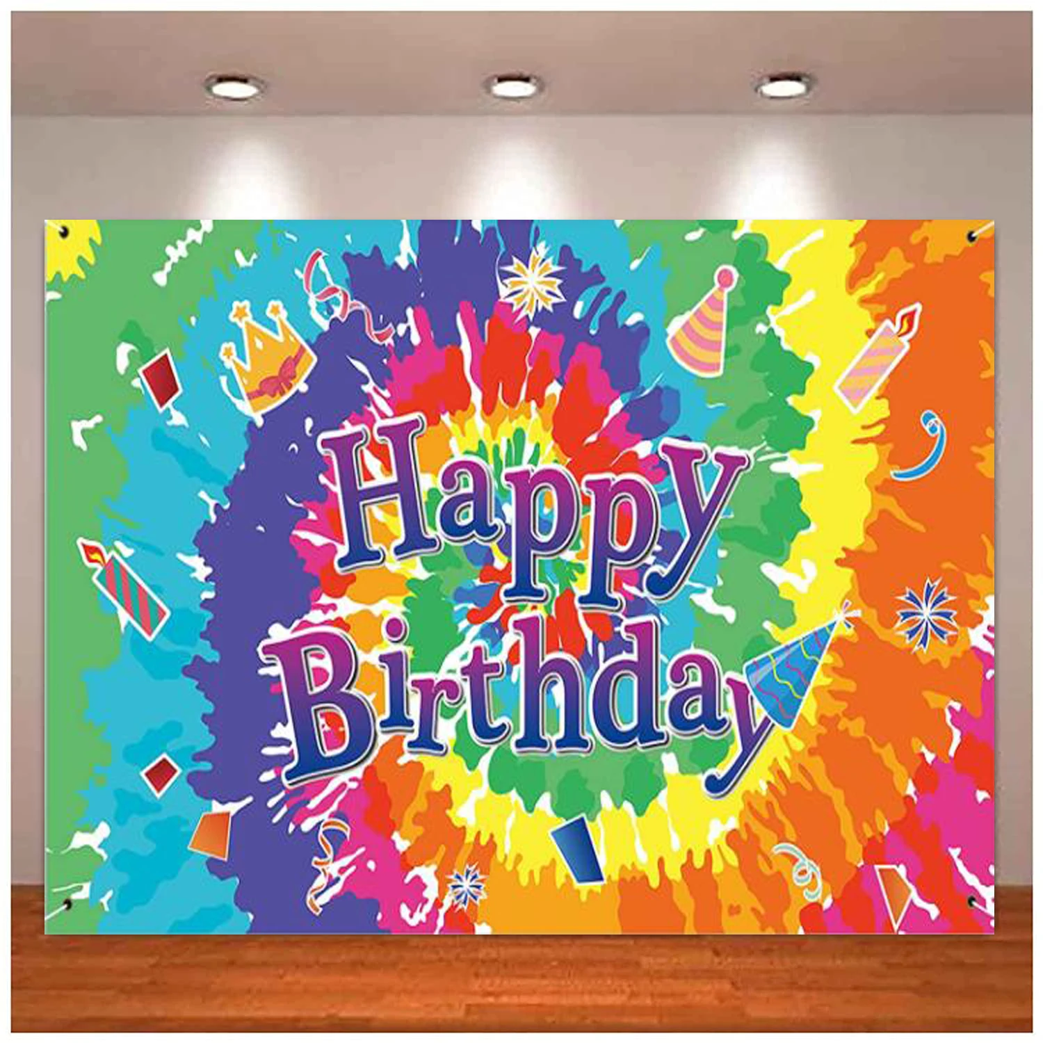 

Happy Birthday Photography Backdrop Banner Retro 60s 70s Theme Hippie Decoration Tie Dye Party Paint Splatter Photo Background