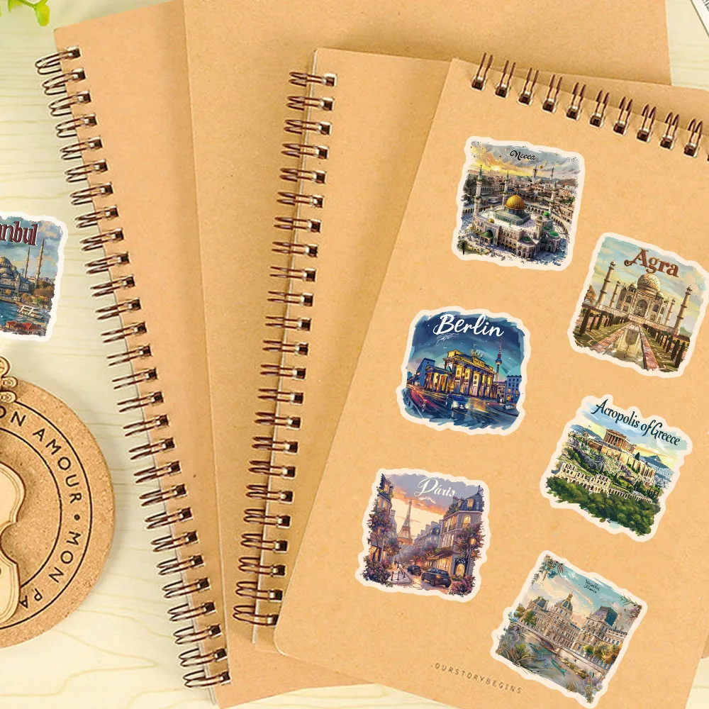 50 قطعة من ملصقات مشهد السفر المبتكرة المرسومة يدويًا، صغيرة طازجة، أمتعة الكمبيوتر، ديكور دفتر الأستاذ المحمول، ملصق عبر الحدود #5