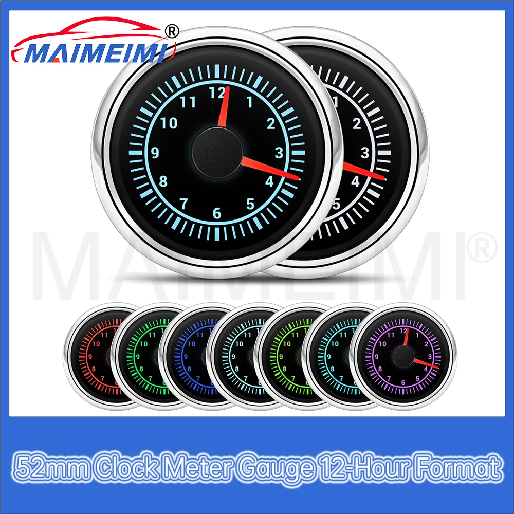 

52mm Clock Gauge Meter 2'' 12-Hour Format 12V 24V With Backlight f for Car Motorcycle ATV UTV