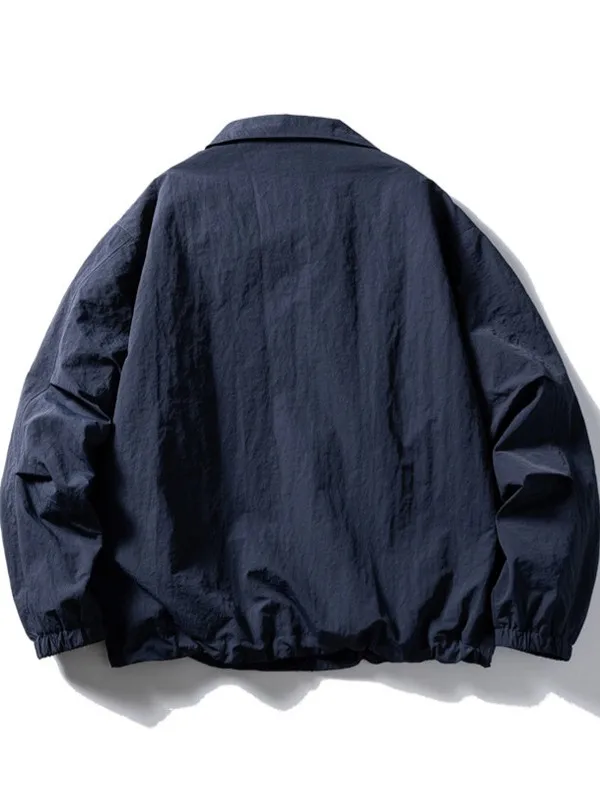 Retro Japanese Loose Casual Collar  Jacket Pure Color Simple Spring Autumn Workwear Outerwear Trendy Polyester Fiber