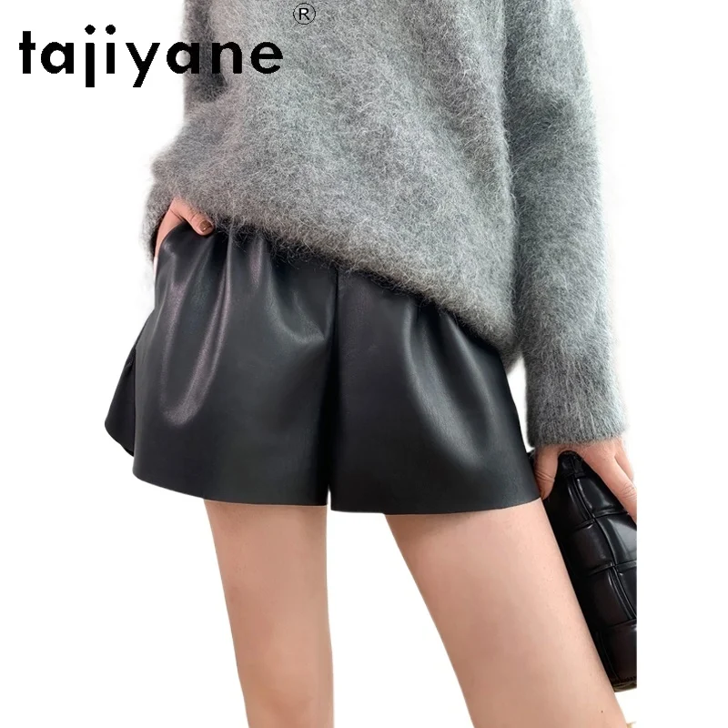 TAJIYANE Genuine Leather Shorts Woman High Waist Real Sheepskin Black Short Pants Fashion Spring Women Clothing 2025 шорти