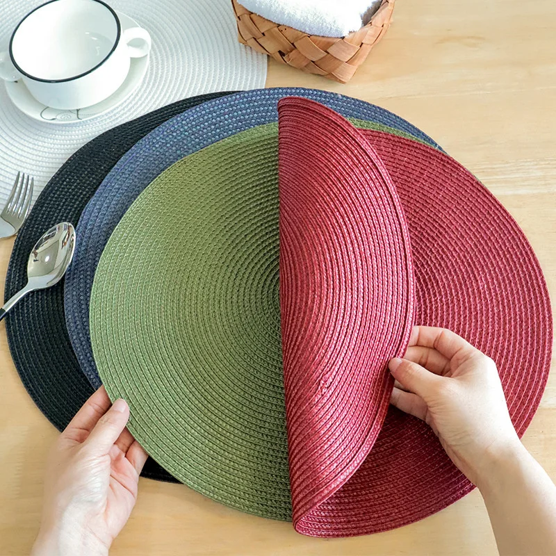 1PCS Round Woven Non-slip Kitchen Placemat  Non Slip Table Mat Kitchen Accessories Decoration Home Pad Coaster