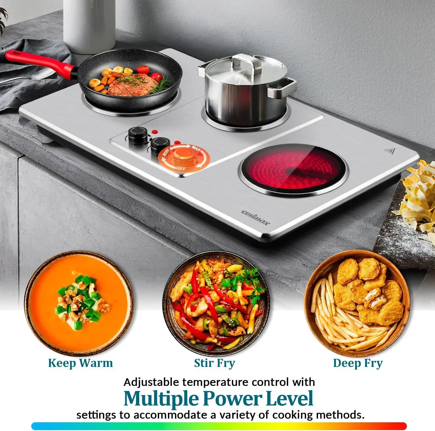 Plate Electric,Countertop Infrared Triple Burner with 7″Ceramic Glass Cooktop,Electric Hot Plate for Cooking,11 Level Temperatur