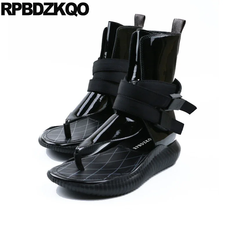 

2023 Patent Genuine Leather Gladiator Roman Shoes Women Short Thong Sandals Boots Flat Black High Quality Ankle Open Toe Summer