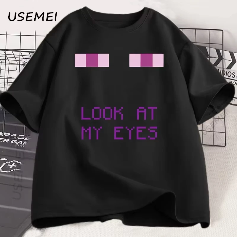 تي شيرت Enderman Eyes Game بتصميم مضحك من القطن بأكمام قصيرة تي شيرت كاجوال برقبة دائرية فضفاض جرافيك تي شيرت Harajuku Cloths #1