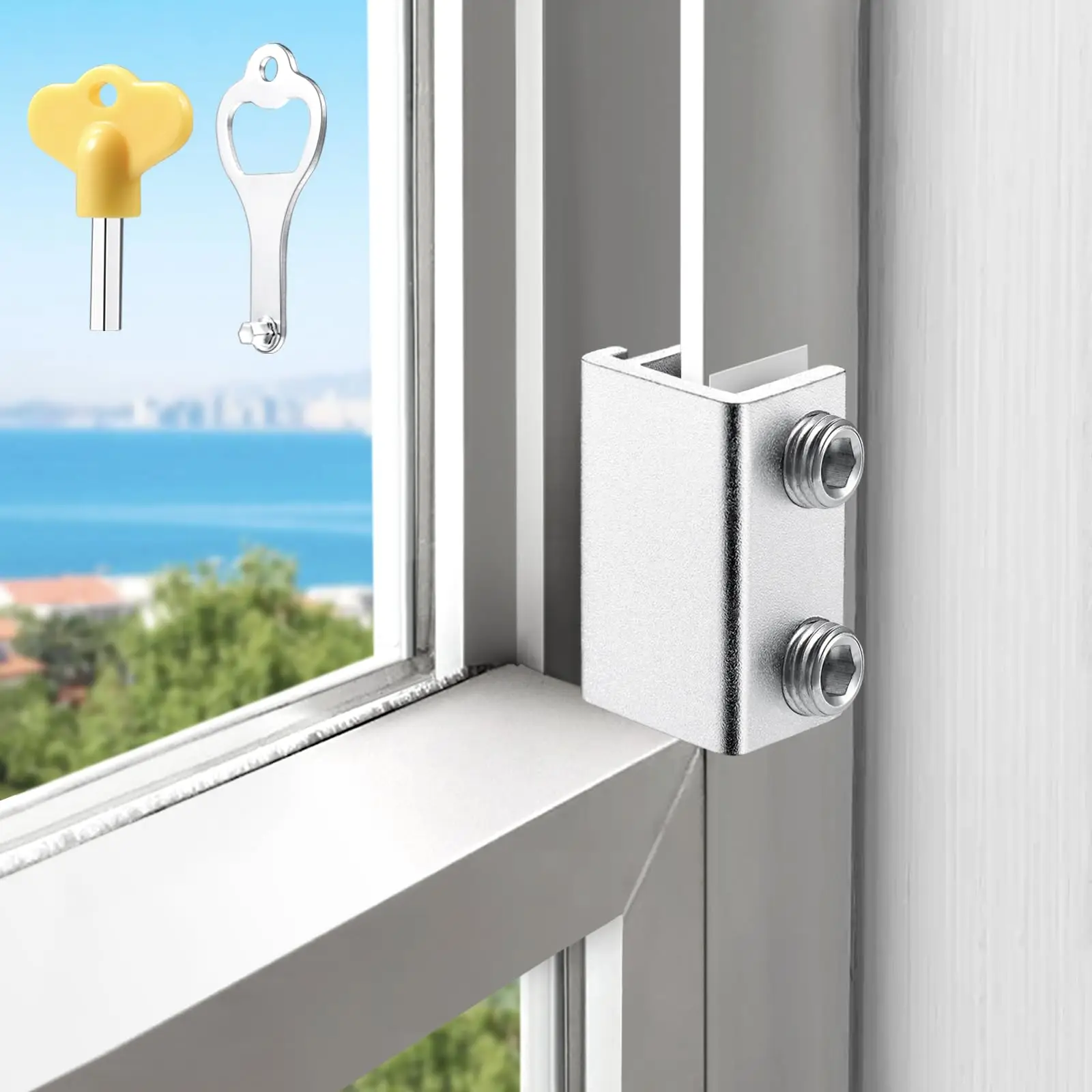 Sliding Window Locks Secure Window Lock with Key, Window Locks for Up and Down Windows & Horizontal Sliding Windows Adjustable