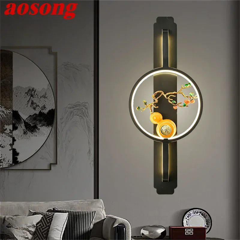 AOSONG Contemporary Brass Wall Lamp Retro Creativity LED Living Room Bedroom Study Room Hotel Villa Hall Way Aisle Light