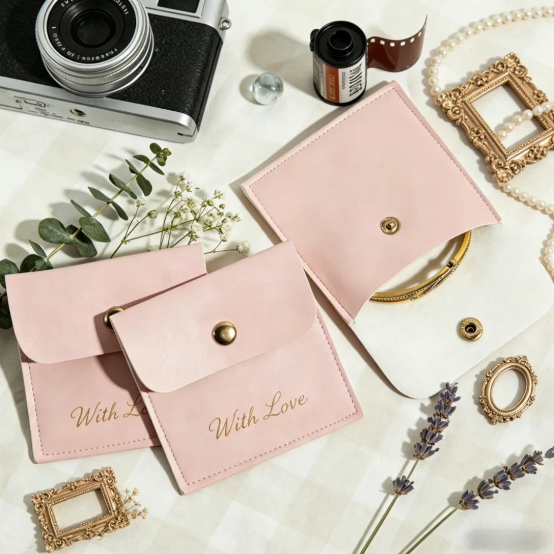 10 Stück 8x8cm PU-Leder-Schmuckbeutel mit Druckknopfverschluss für Halsketten, Kristallarmbänder und luxuriöses Zubehör für Party-Outfits und den täglichen Gebrauch