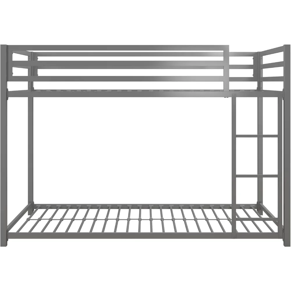 Mijl Laag Metalen Stapelbed Frame Voor Kinderen, Met Ingebouwde Ladder, Hoge Vangrail En Metalen Latten, Vloer Bed Bodem Stapelbed