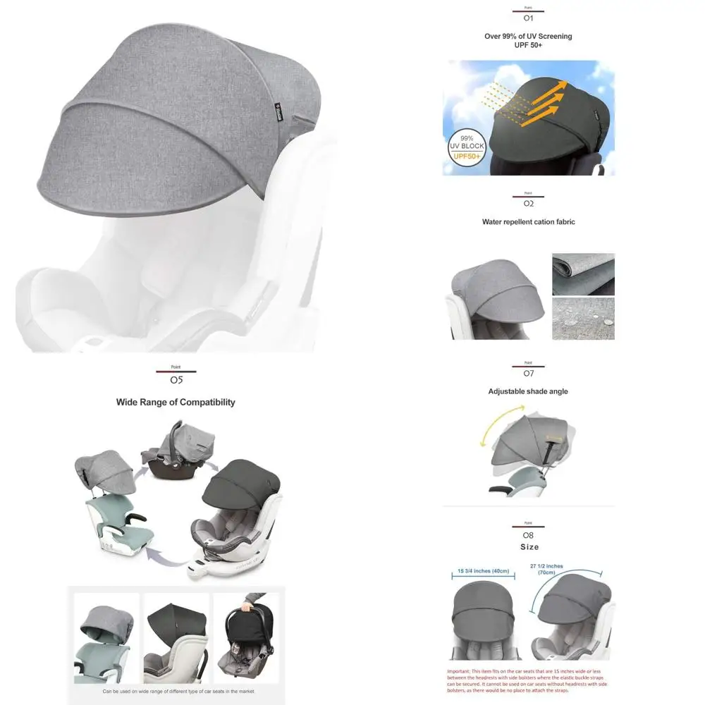 

sun shade extender/auxiliary canopy for car seat (black grey)