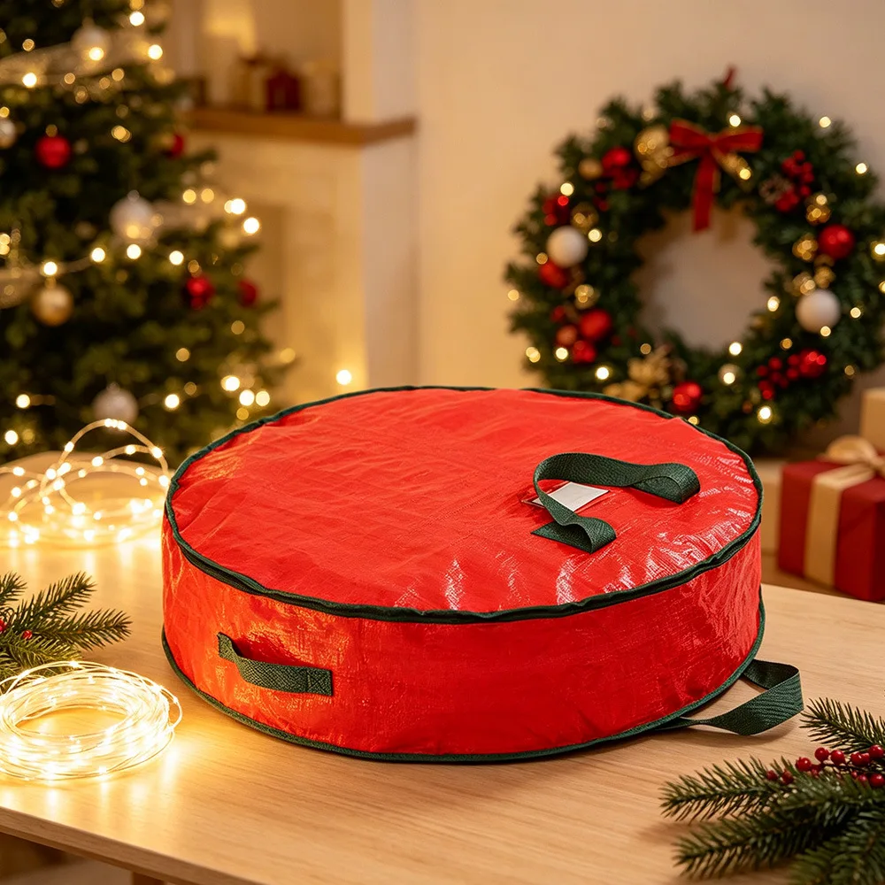 Christmas Wreath Storage Bag Seasonal Holiday Wreath Storage Container with Handle and Zipper Christmas Organizer Storage Bag
