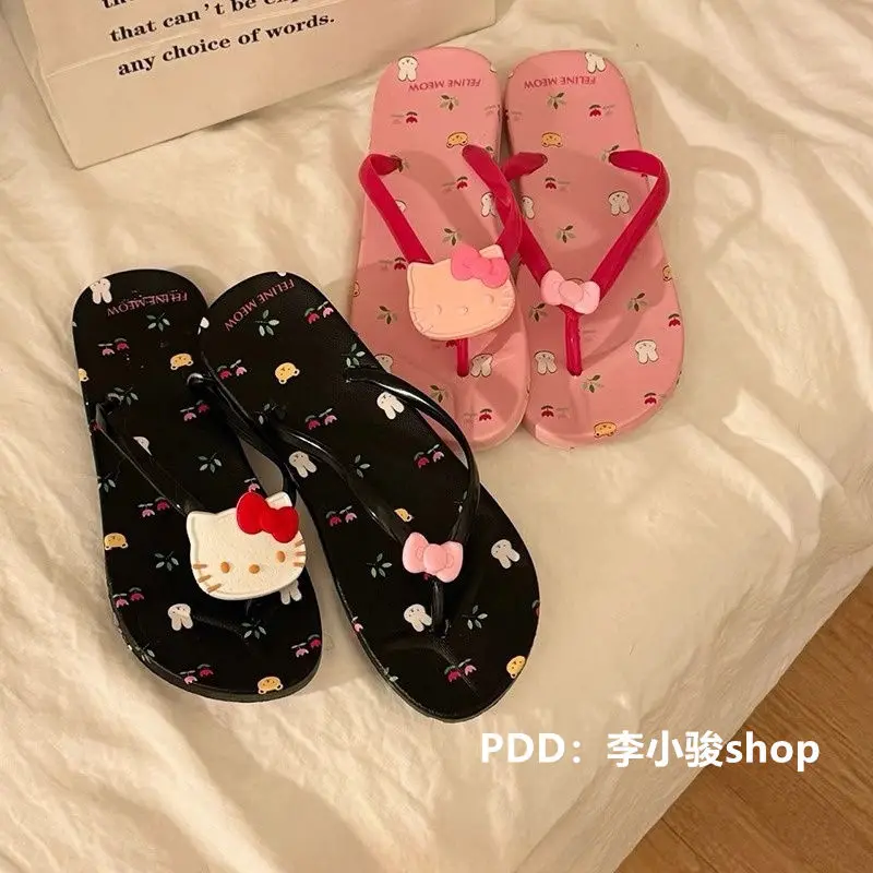

Sweet Hello Kitty Anime Kawaii Sanrio Ins Fashion Slippers Cute Cartoon Kt Cat Summer Beach Shoes Scandal Gifts for Girls